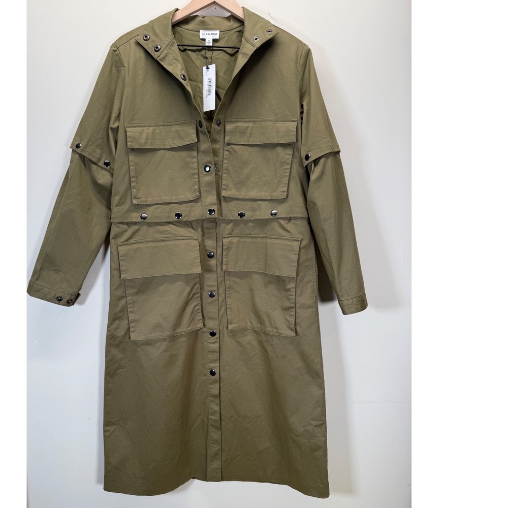 The Drop Women Martini Olive Utility Coat by takkunda XS Longline Cargo Jacket